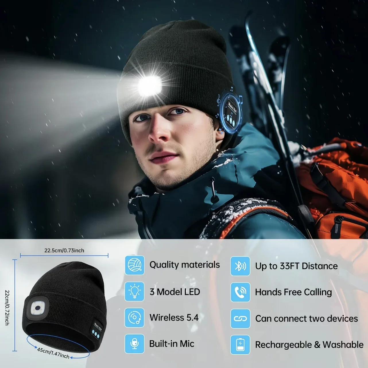 Winter Knitted LED Beanie, Rechargeable Unisex Hat for Men Women Teens, Great for Night Running, Fishing, Horse Riding & Sports