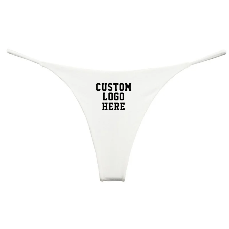 Professional Your Own Logo Text Custom Panties Women's Cotton Underwear Double Layer Thin Strap Thong for Women Gift for Her