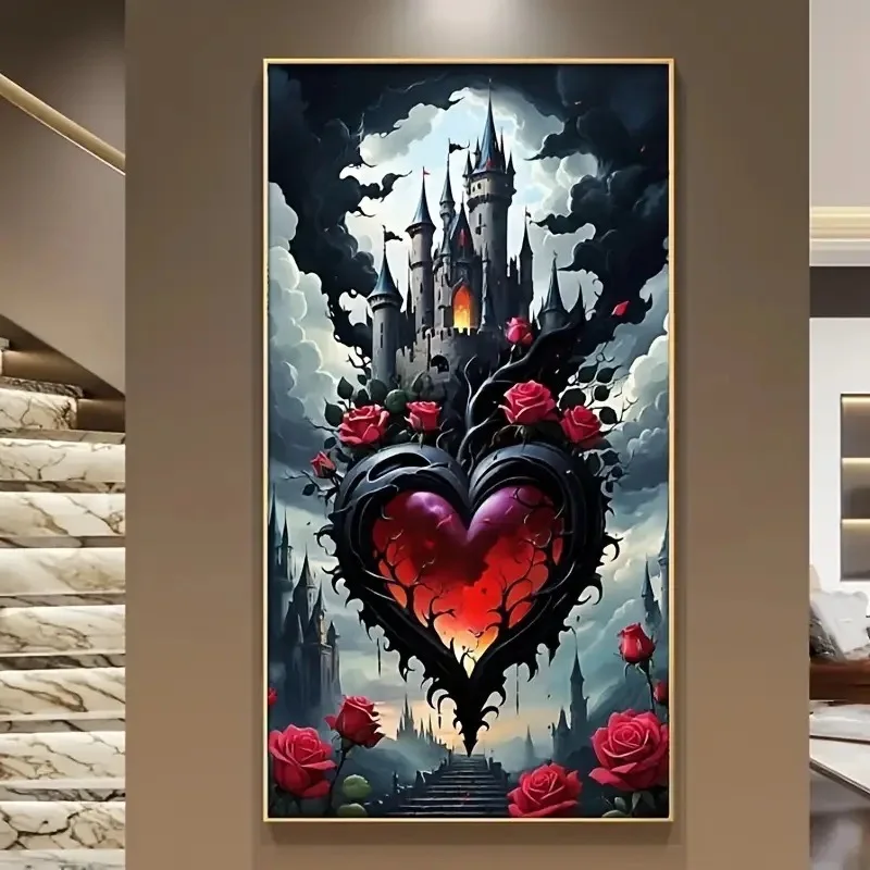 5D-Diamantgemälde zum Selbermachen, großes Diamantgemälde, Fantasy-Herz, schwarzes Schloss, Landschaft, voll quadratisch, rund, Diamant-Stickerei, Mosaik, Heimdekoration