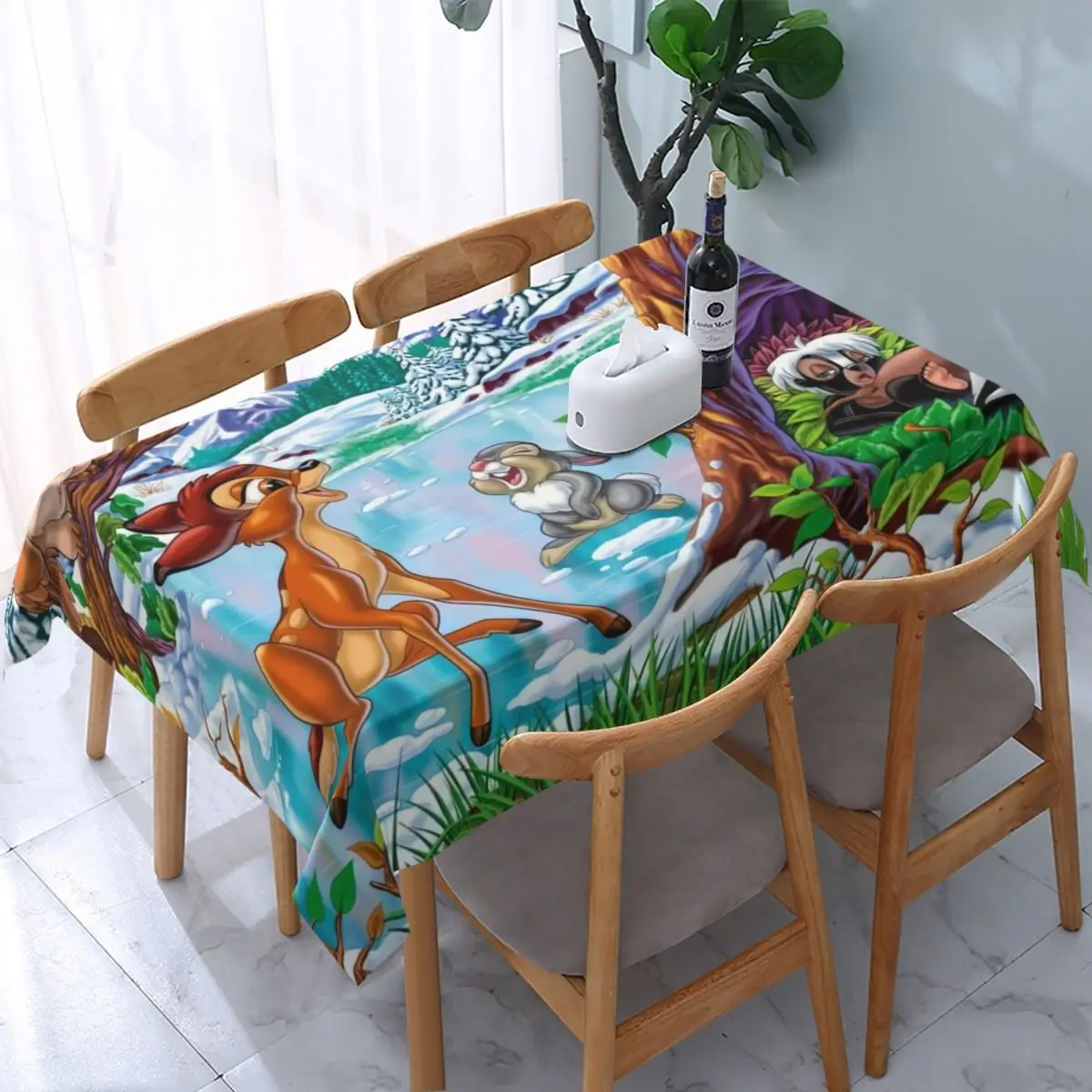 Custom Rectangular Waterproof Oil-Proof Disney Bambi Animated Movies Tablecloth Backing Table Covers 45