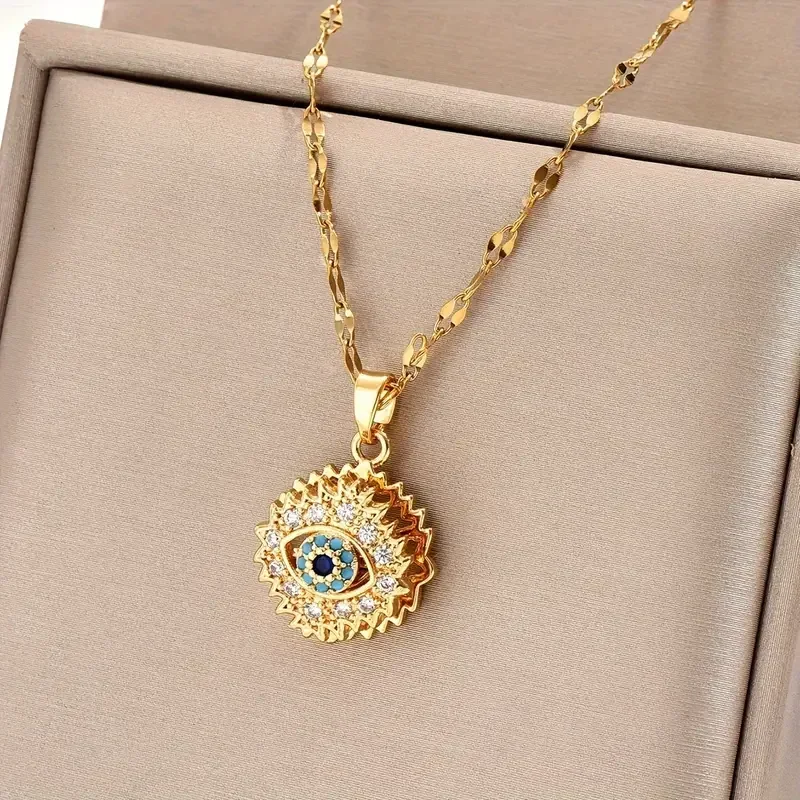 18k Gold Plated Titanium Steel Chain Rotating Evil Eye Pendant Necklace Gives Women Creative Jewelry To Decompress