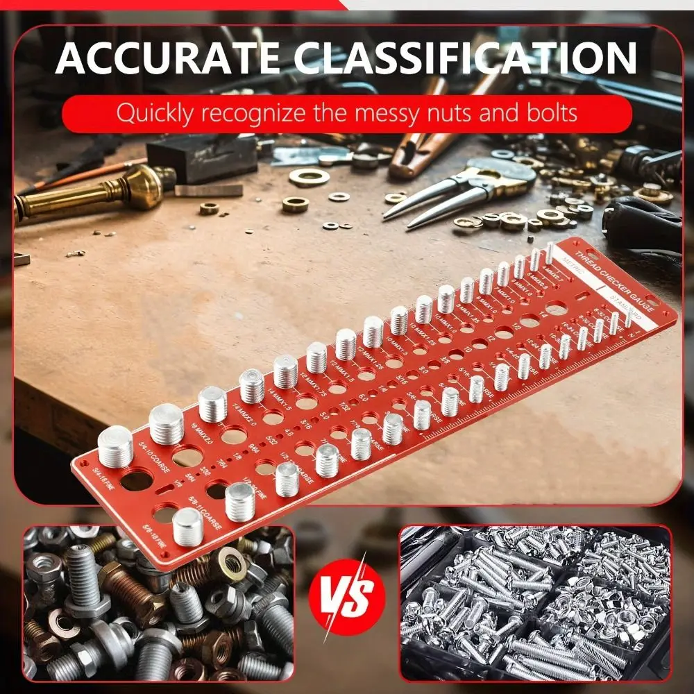 

28 Holes Nut and Bolt Thread Checker Precision Inch and Metric Thread Measuring Gauge Standard Aluminum Alloy