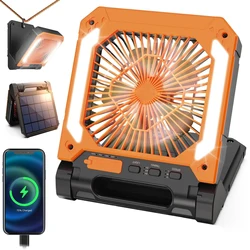 Portable Solar Camping Fan with Light,3Speeds Rechargeable 10000mAh Battery Powered&Timer&Hook&PowerBank for Hiking Picnic RV