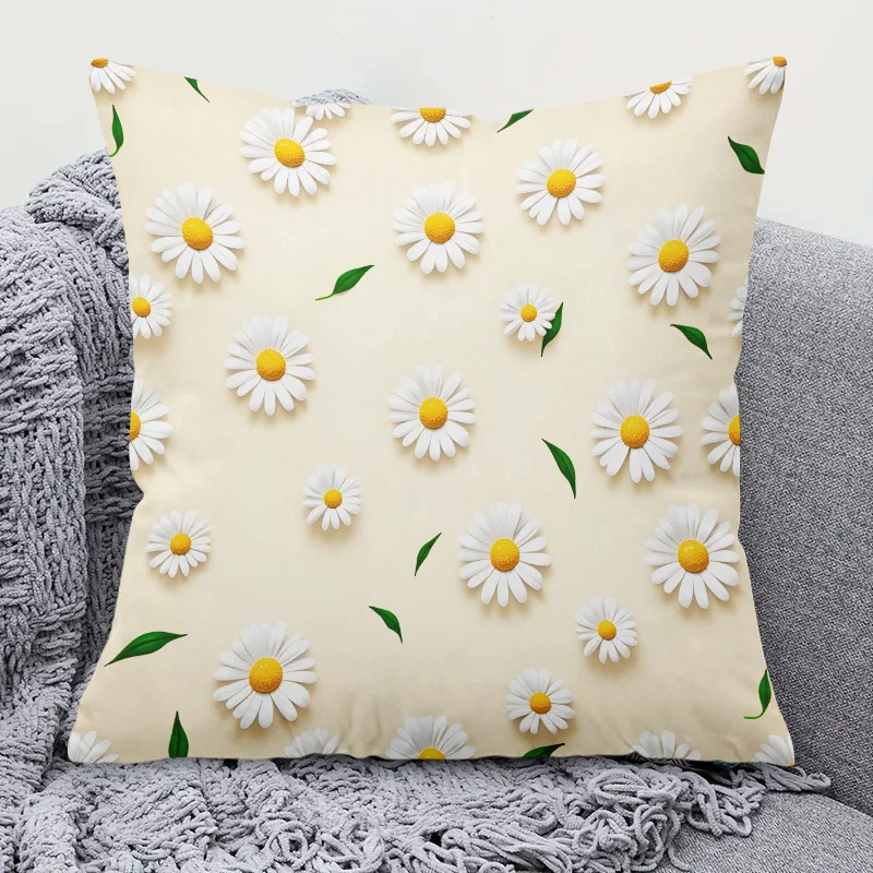 Double Sided Daisy Flower Petals Falling Decorative Throw Pillow Case Modern Colorful Floral Cushion Cover for Sofa Home