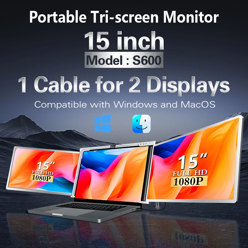 Factory Direct Portable 15 Inch Lcd Monitor Extension USB C 1080P IPS HDR Triple Screen Monitor for Gaming Laptop