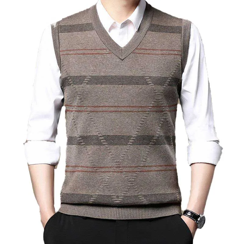 

Fashion V-Neck Spliced Striped Vest Sweaters Men's Clothing 2023 Autumn Winter Loose Knitted Casual Pullovers All-match Tops