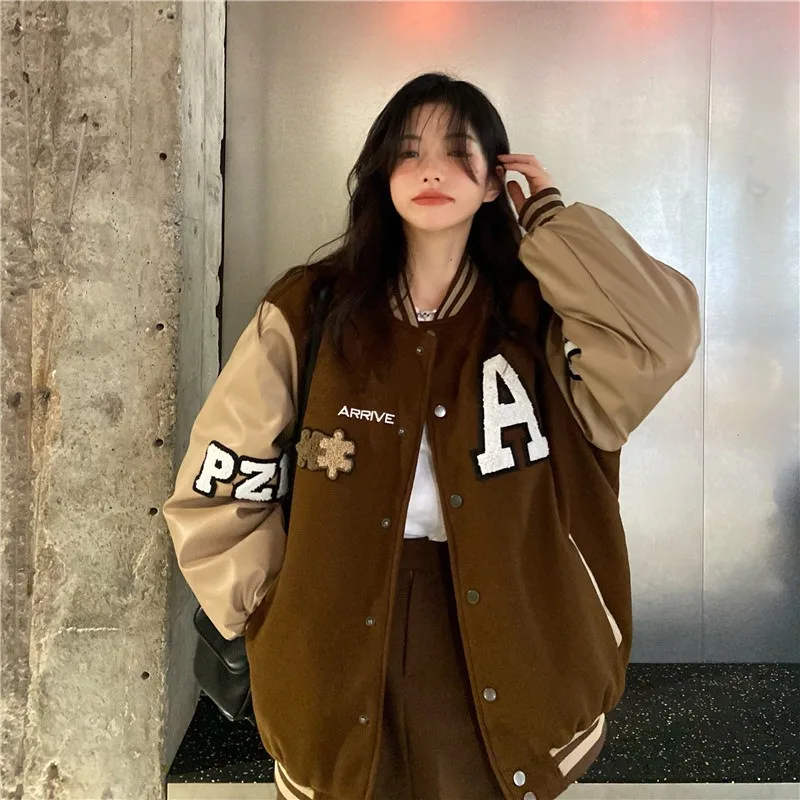 2024 Autumn and Winter New Large Size Loose Retro Baseball Clothing Personalized Jacket Women