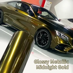 High Glossy PET Metallic Midnight Gold car wrap adhesive vinyl Stickers on car Decal For Motorcycle Wrapping Decorative Films