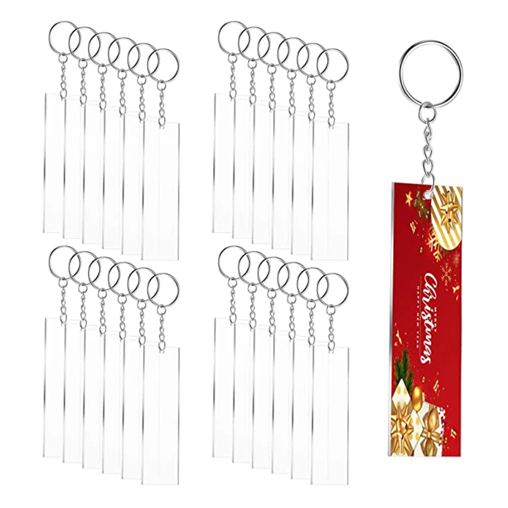 48Pcs Acrylic Keychain With Keychain Blank Acrylic Transparent Keychain Set Blank DIY Handmade Gift Label Decorative Crafts