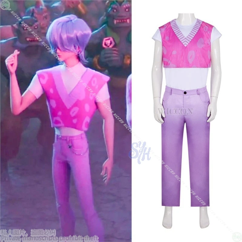 زي ساجا للأولاد الغامض Kpop شيطان أيدول زي بأكمام قصيرة مع طباعة الفهد الوردي والأبيض Y2K السراويل الوردية للهالوين كوسبروف