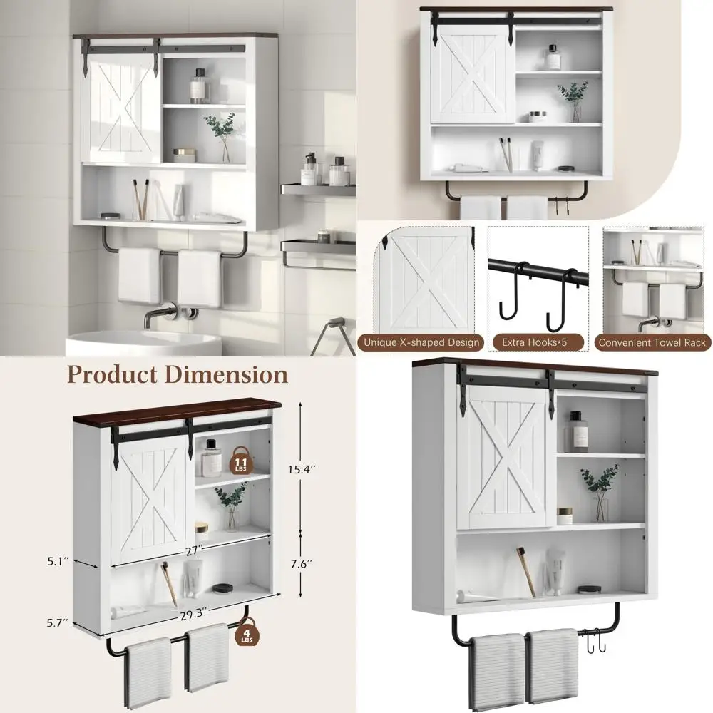 

Белый деревянный настенный шкафчик для медикаментов с раздвижной дверцей и регулируемой полкой для ванной и кухни