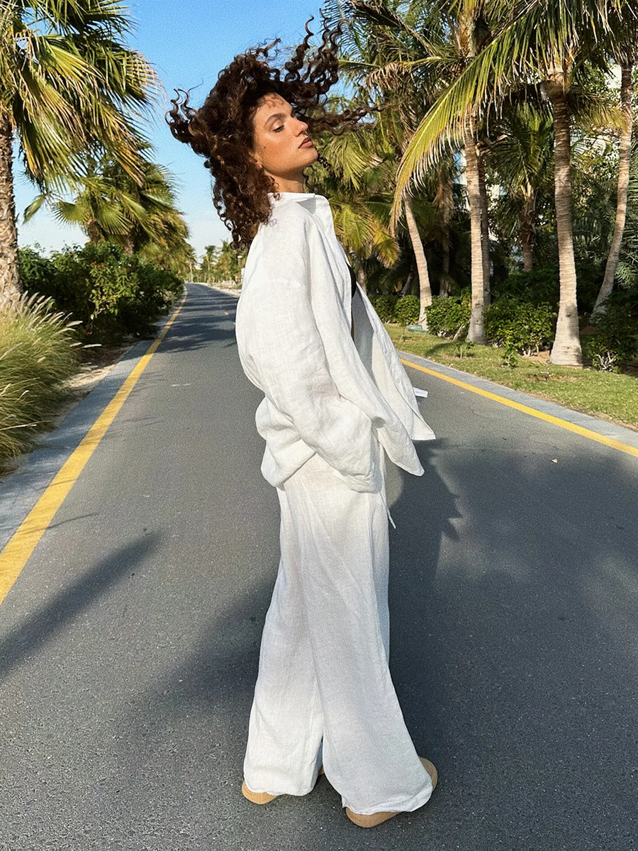 Ladies Cotton Shirt And Pants Set Spring Summer New Loose Long Sleeve Casual Suit Women's Comfortable Two-Piece Outfit