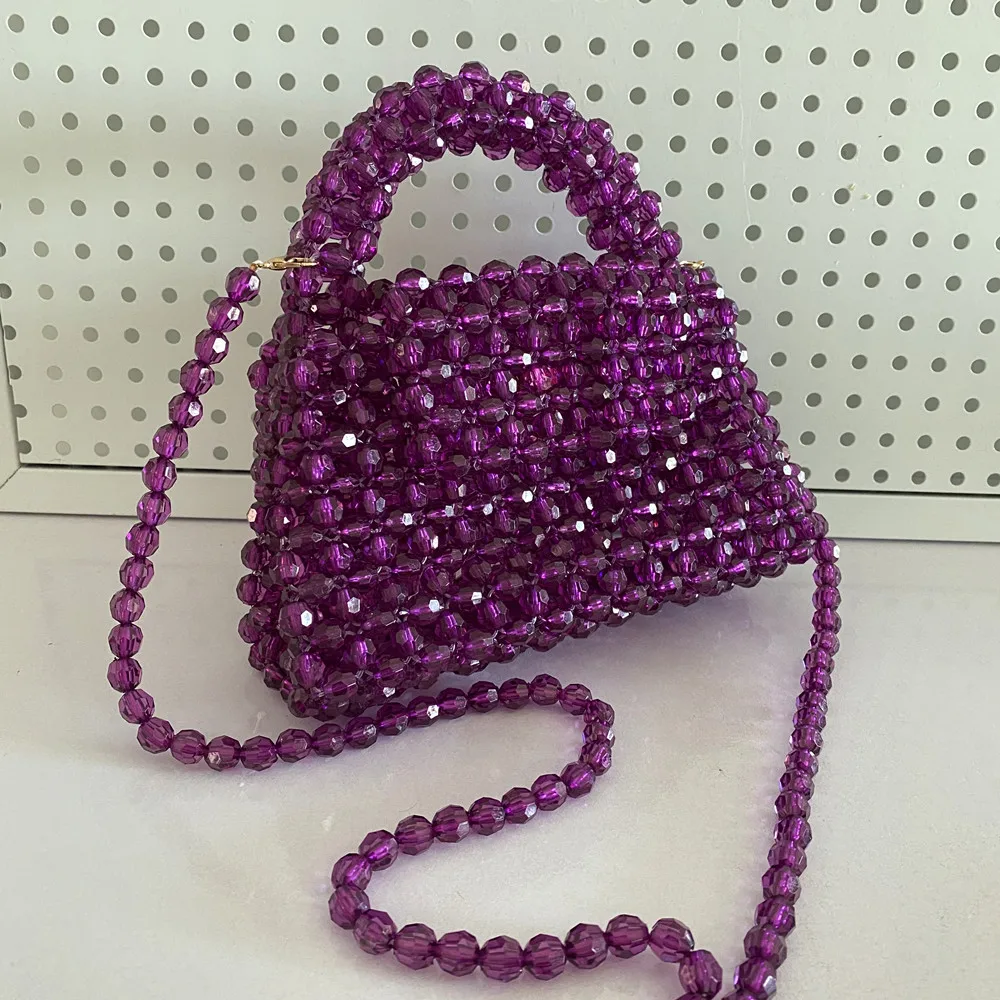 Handmade Bead Bag Hand-Woven Celebrity Beading Handbags Designer Beaded Ladies Party Bag Top-handle Phone Purses and Handbags