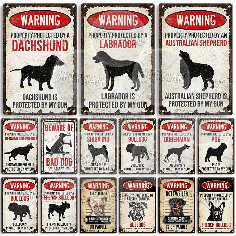 Cuidado con el perro señal de advertencia de Metal puntero alemán de pelo corto Aussie Dachshund Labrador Doxie Bulldog Dobermann Pyrenees Shiba Pug