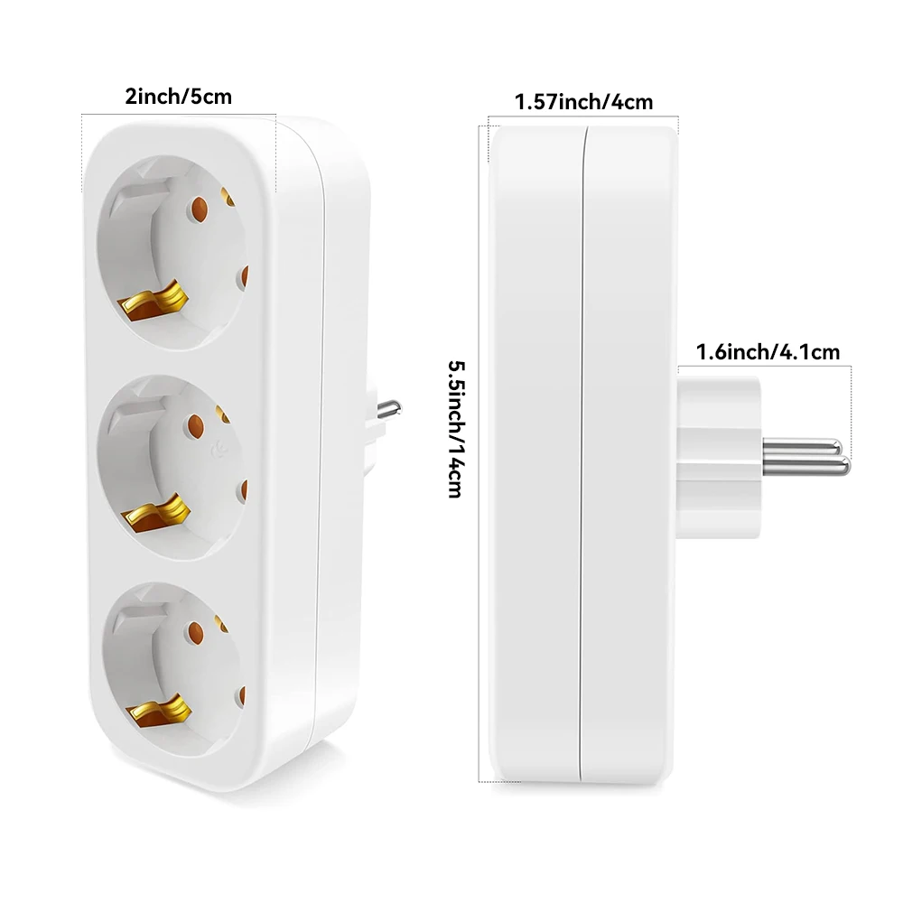 Podwójne gniazdo adaptera Schuko bez kabla, 3680 W maks. 250 V/16ASpace-saving z wieloma gniazdami, potrójne gniazdo SchukoSocket