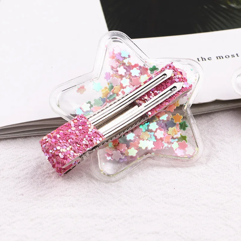 2pcs/lot Shining Star Hair Clip Quicksand Infant Hairpins Girl Star Clip Children Girls Sequins Hairpin Hair Accessories