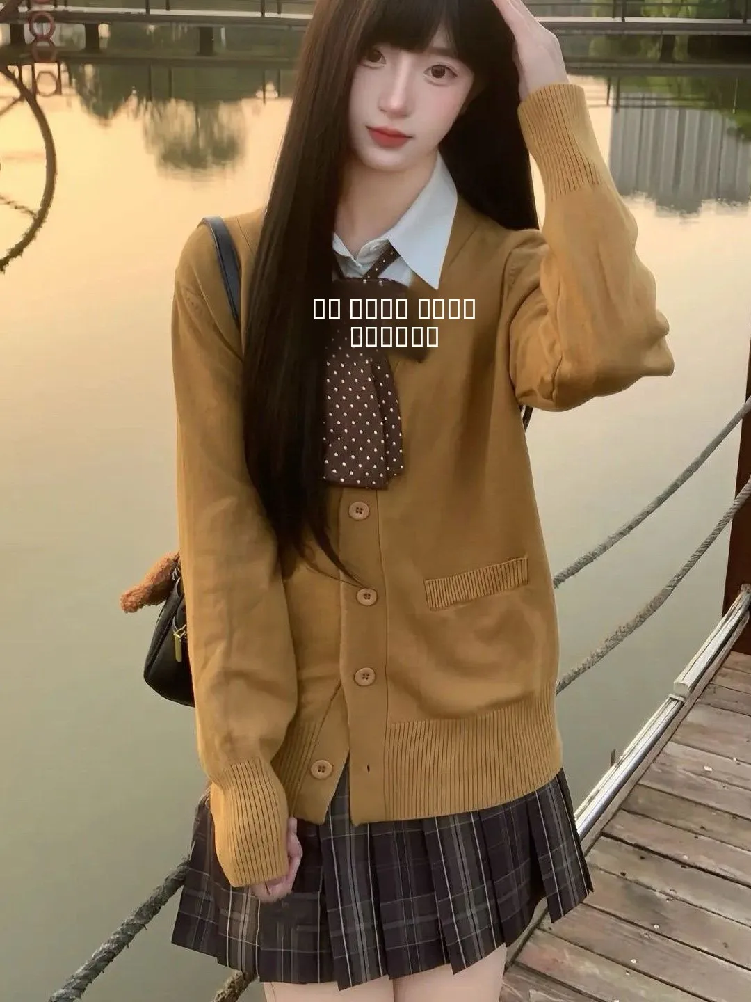 

Оригинальный карамельный круассан, японский Sle JK orm, осенне-зимний комплект, открытый кардиган, клетчатая юбка, длинный свитер свека для колледжа...