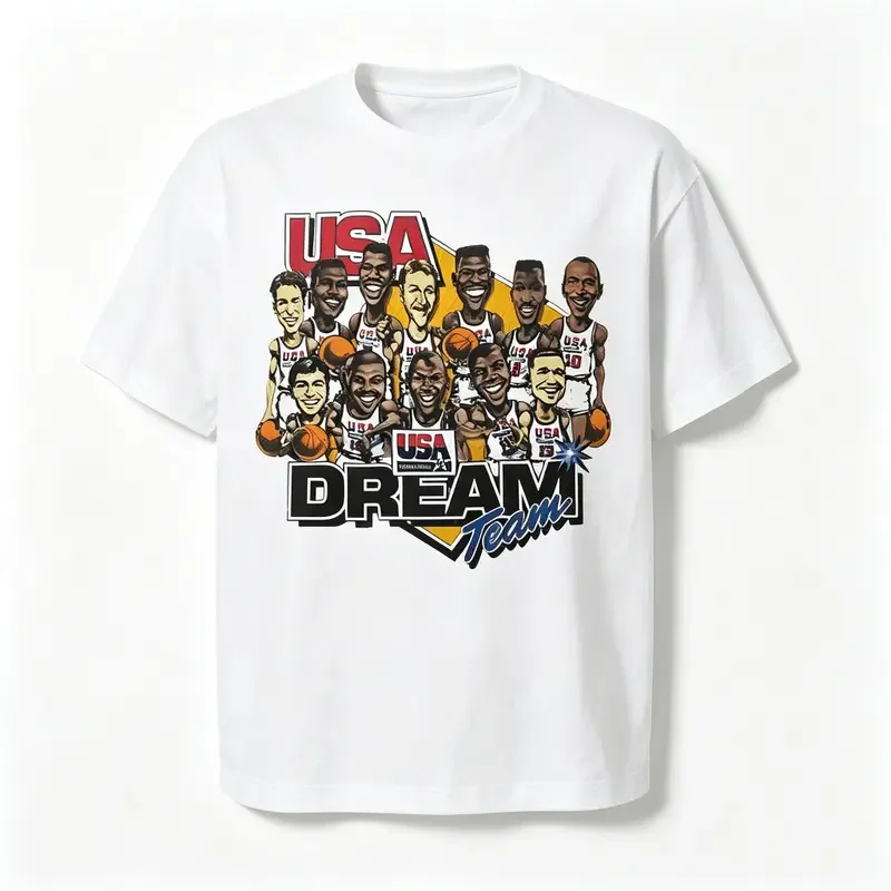 Graphic Tee Retro Basketball All Stars Team Cartoon Print Vintage Sports Fan Gift for Men Women Game Day Casual Streetwear