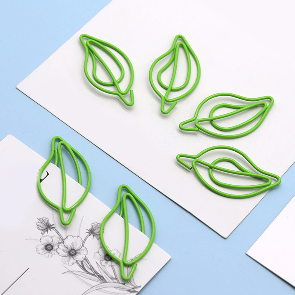 

50pcs Green Leaf Shaped Paper Clips Cute Colored Bookmarks Office Stationery Supplies Leaf Design Document Organizer