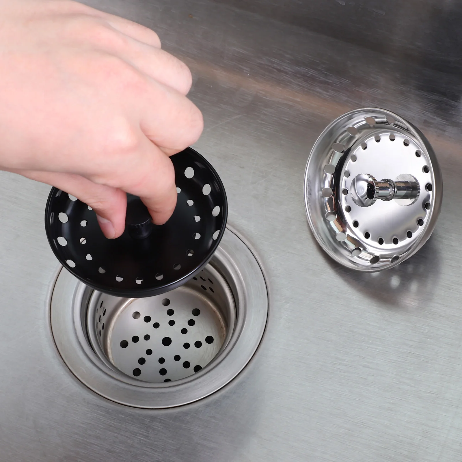 

4pcs Sink Strainer Stopper Kitchen Drain Plug Stainless Steel Filter Basket Black Silver Water Sealing Clog Prevention Easy
