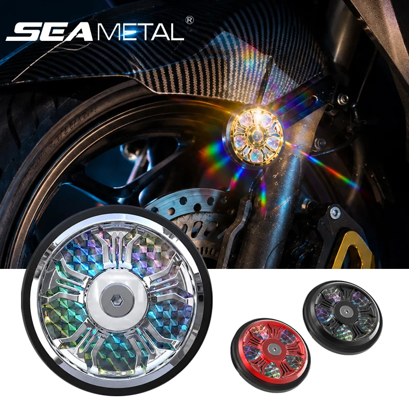 SEAMETAL Motorcycle Laser Illusion Decorative Emblem Holographic Reflective Badge M5 Screw Fender Ornament for Scooter