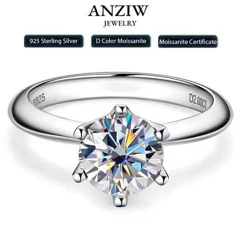 Anziw 2CT 3CT Moissanite Ring 1CT 0.5CT Wedding Engagement Ring 925 Sterling Silver for Women Solitaire Diamond Finger Jewelry