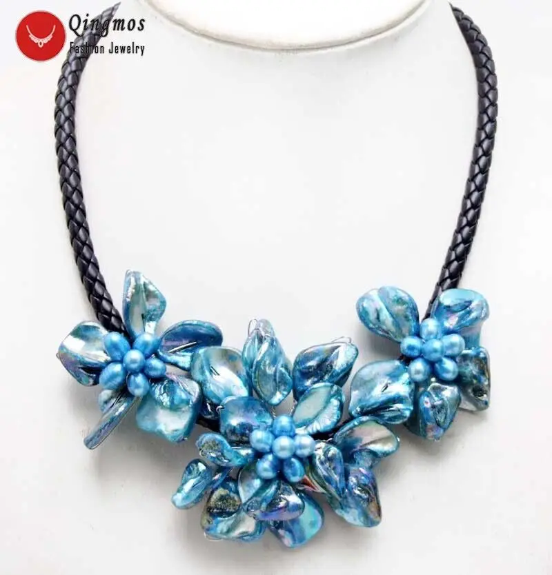 70mm Flower Bright Blue Shell Pearl pendant Necklace for Women Rope 18'' Chokers