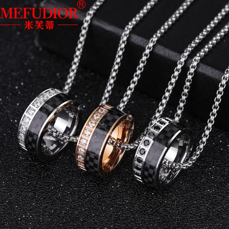 Tungsten Gold Zircon Necklace for Men and Women 55cm Chain White\Yellow\Rose Gold Color Pendant Hiphop Couple Party Jewelry Gift