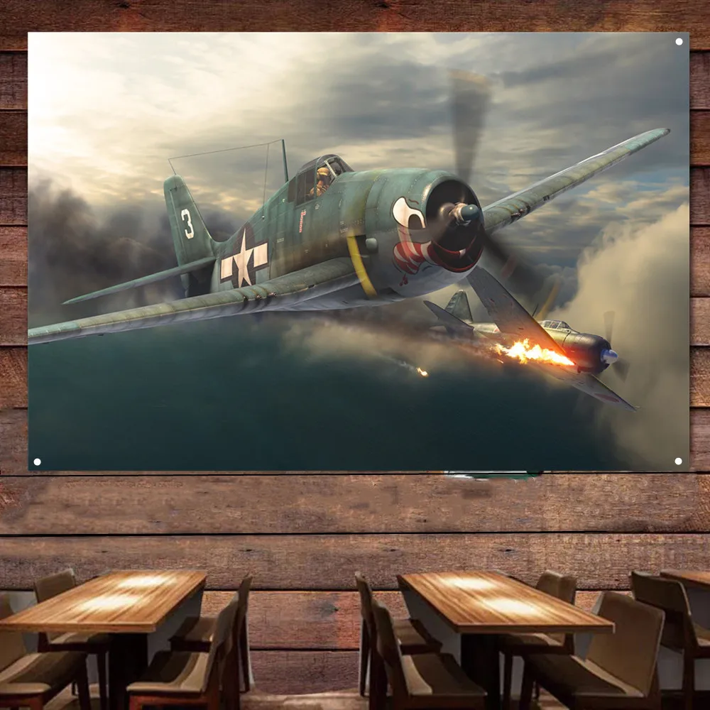 F6F-3 Hellcat Fighter Jet Flag Hanging Banners U.S. Air Force Aviation Military Art Poster Wall Art Tapestry Home Decor Painting