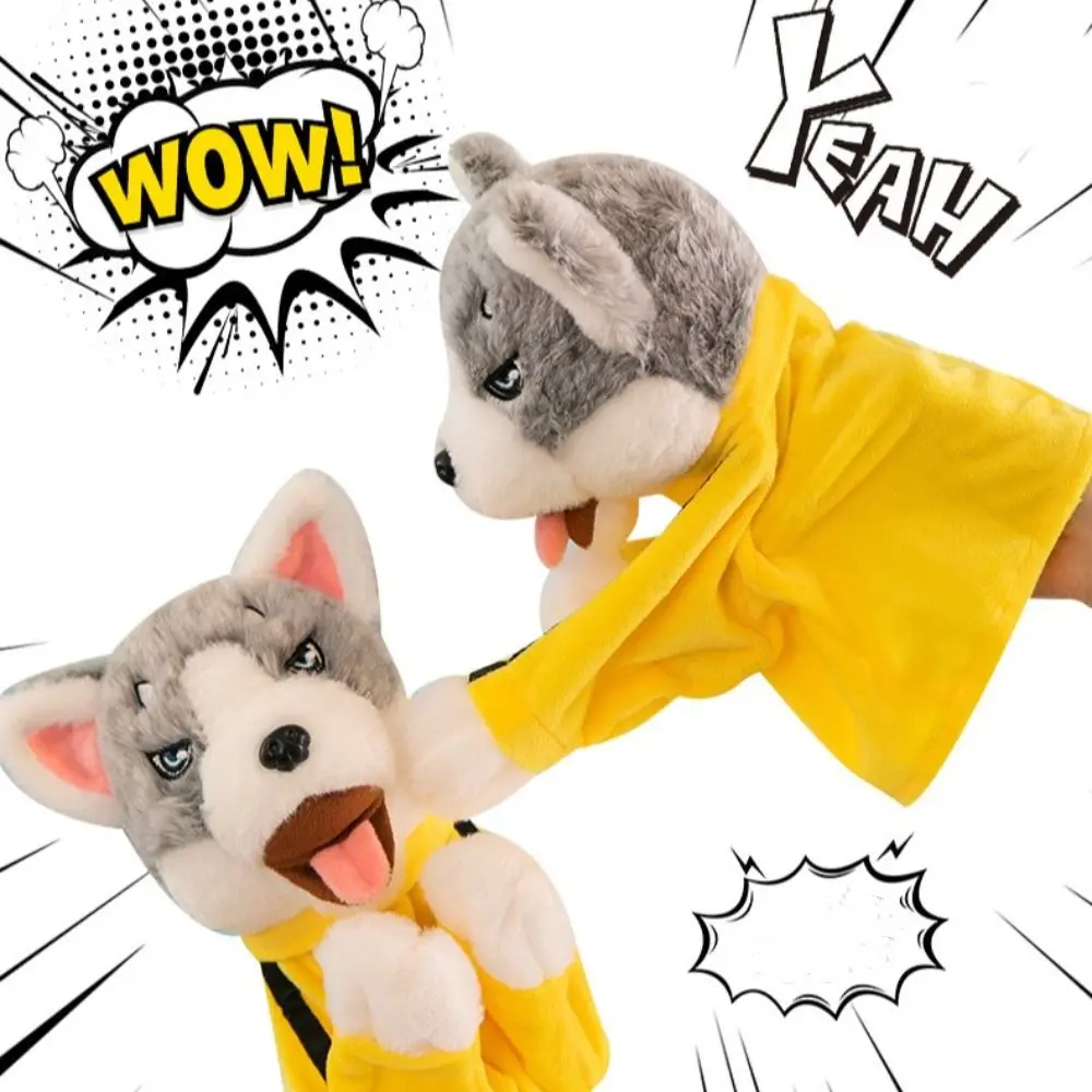 Kung Fu boxeo Husky Animal relleno perro muñeca de dedo Husky marioneta de mano interactiva 25cm juguete de animales de Kung Fu regalos para niños
