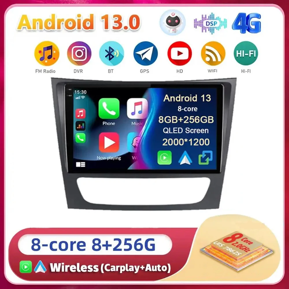 For Mercedes Benz E-class W211 E200 E220 E300 E350 E240 CLS 2002 - 2010 Android13 Carplay Multimedia Car Radio Player DSP Stereo