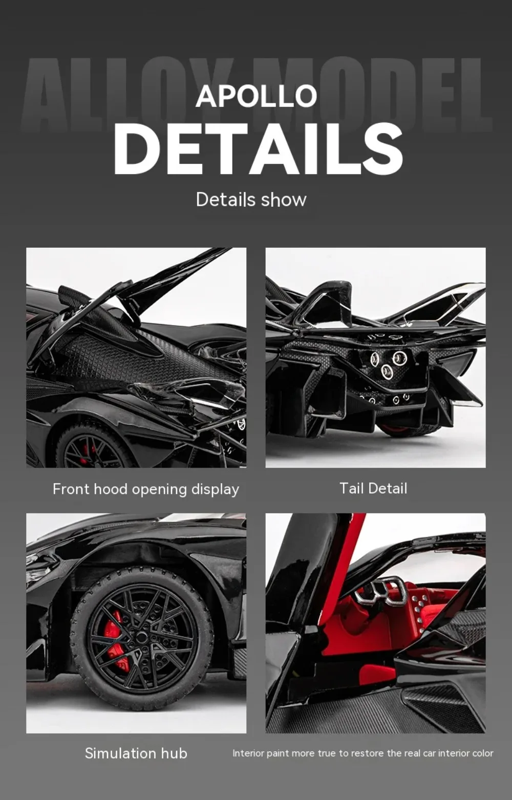 1:24 Eldorado EVO Miniature Toy Sports Car Models Alloy Diecast Sound Light Doors Opened Pull Back Sports Cars for Boys Gifts