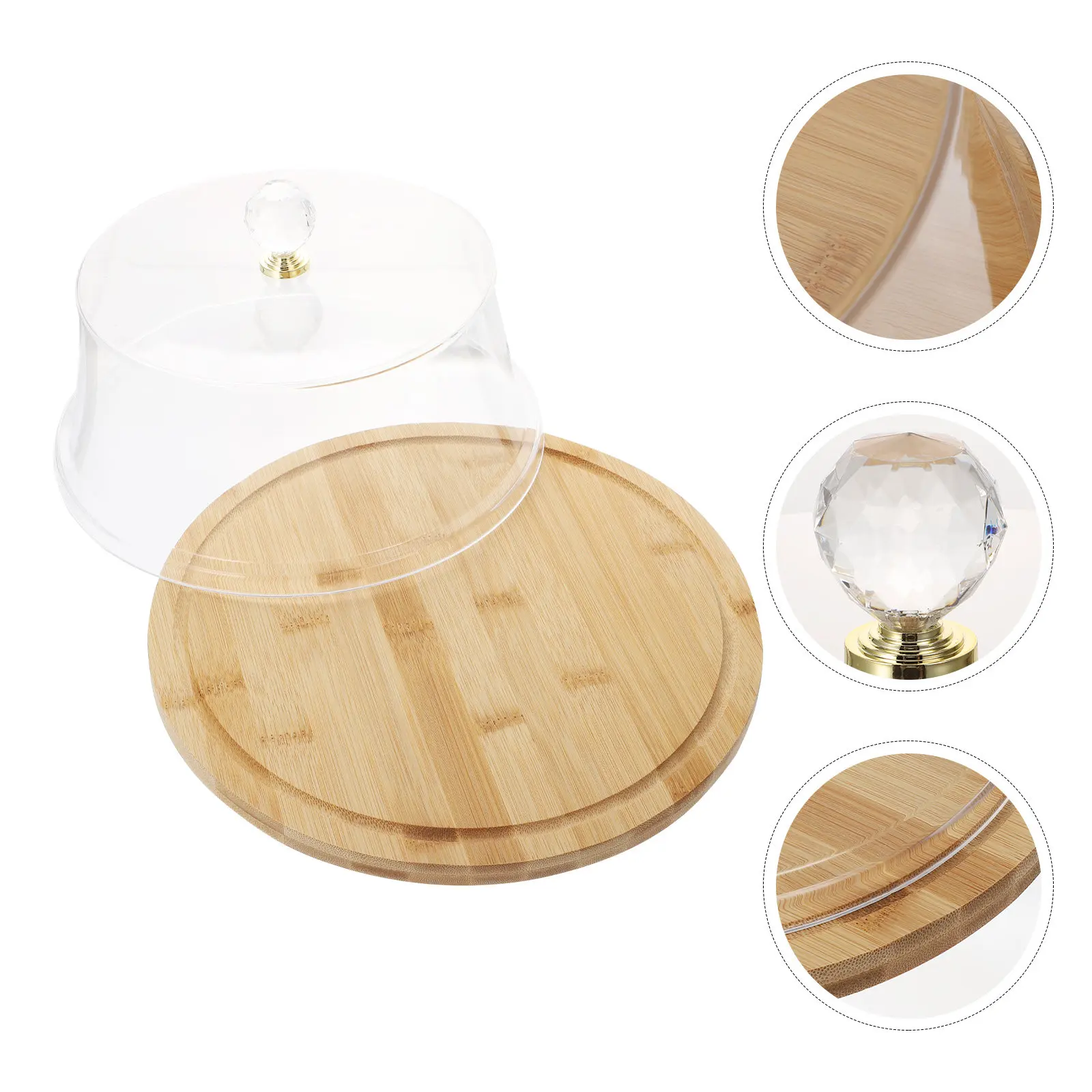 

1Set Transparent Acrylic Cake Lid with Elegant Bamboo Plate Food Display Cover for Home Afternoon Tea Dessert Presentation