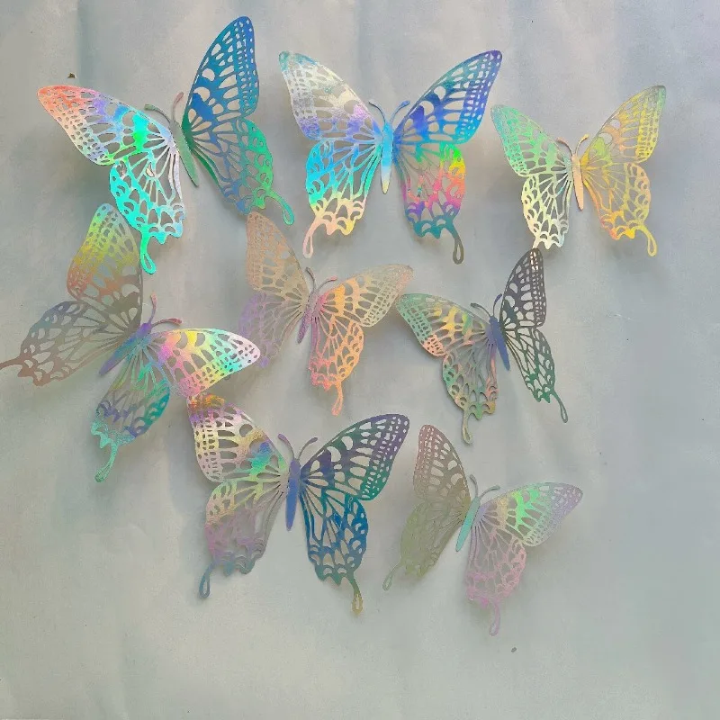 12 Pieces 3D Hollow Butterfly Wall Sticker Bedroom Living Room Home Decoration Paper Butterfly