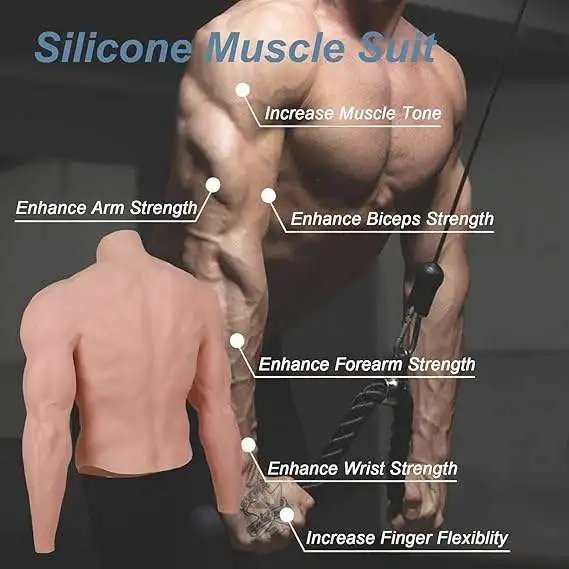 Realistic Silicone Muscle Suit with Chest Enhancer and Arms, Faux Muscle Costume for Male Role Play Prop