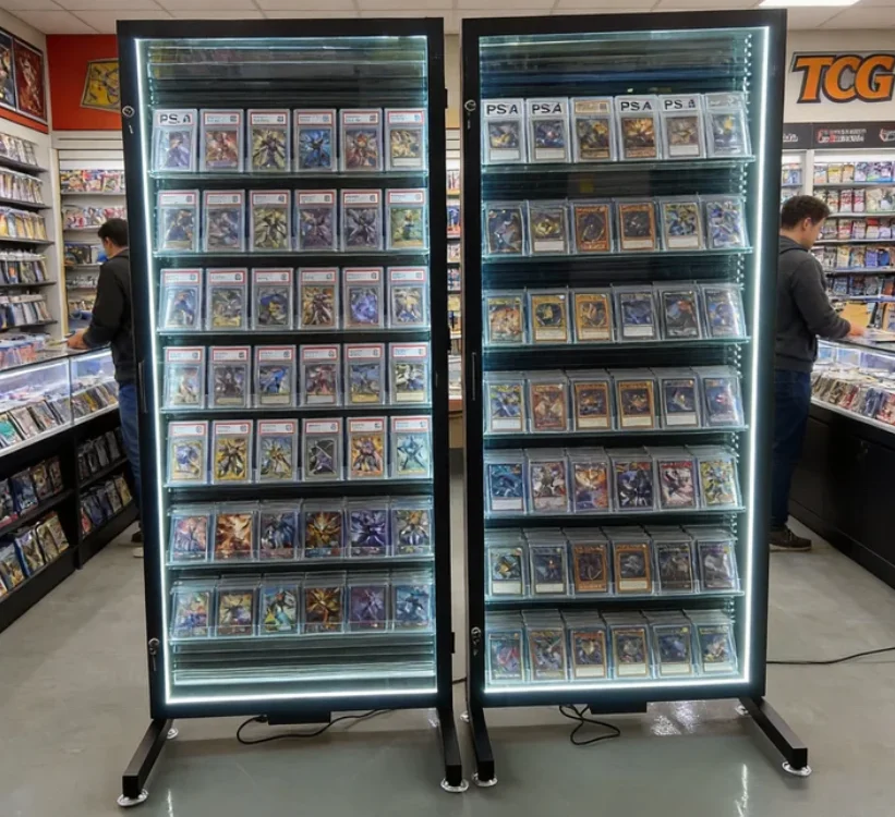 Metal Acrylic Trading Card Display Cabinet TCG Card Display Floor Stand Graded Collectible Baseball Sports Card Display Case