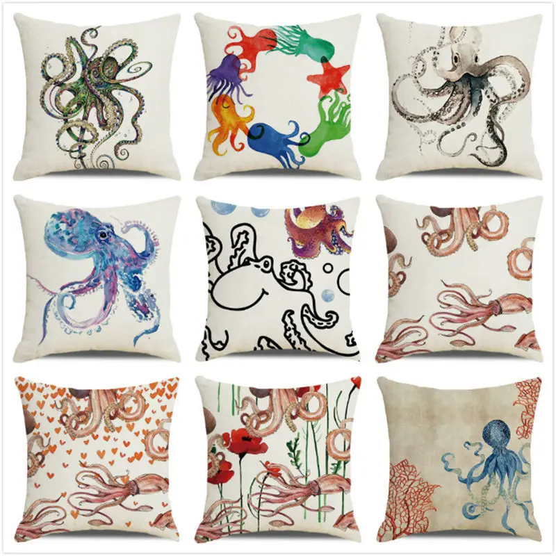 

Pillowcases for Pillows Beautiful Watercolor Octopus Squid Sea Creature Sofa Cushion Cover Home Decor Aesthetics 40x40 45x45