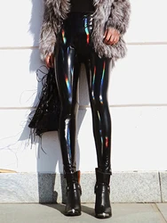 New Glue-coated Mirror High Stretch Leggings PU Leather High Waist Color Tight Nine Pants Sexy Color Bright Leather Pants