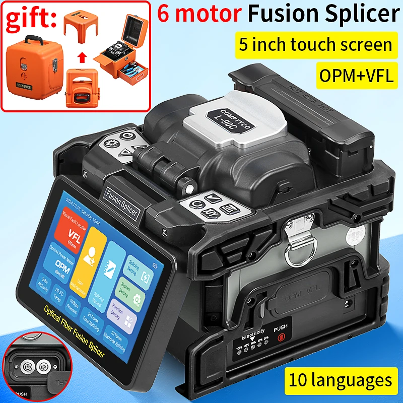 

Оптический сварочный аппарат COMPTYCO L-90C с 6 моторами, многоязычным сенсорным экраном, функцией горячей сварки оптического волокна, встроенным VFL и OPM