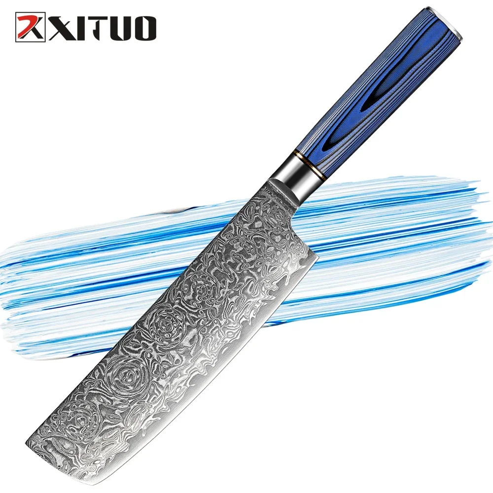 

Damascus Steel Nakiri Knife 7 Inch Kitchen Chef Knives Asian Vegetable Cleaver Cooking Knife Full Tang G10 Handle Cutting Knife