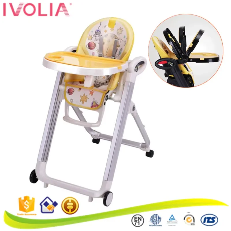 Luxury Modern Design Kids Folding Highchair Baby Feeding High Chair Safety Dining Living Room Use Made PU Fabric Plastic