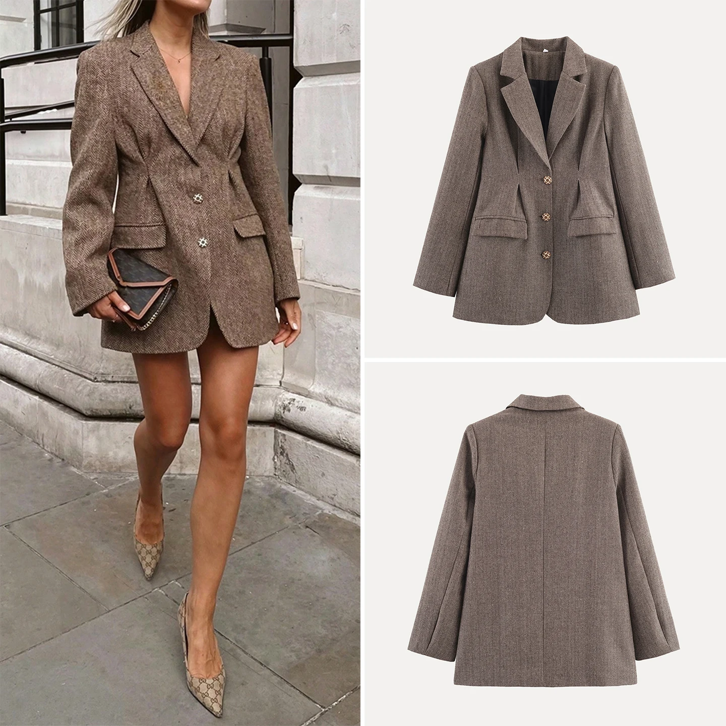 

Ele Tailored Women's Suit Jaet Waist-Cinching Tweed Long Sve Daily Wear Faionable Autumn 2025 Z Brand