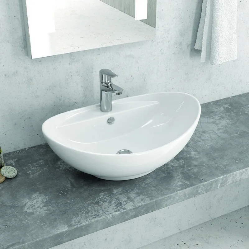 

Керамическая овальная раковина-чаша Litos-359 Kamalu белого цвета для установки на столешницу: стильный дизайн для ванной комнаты