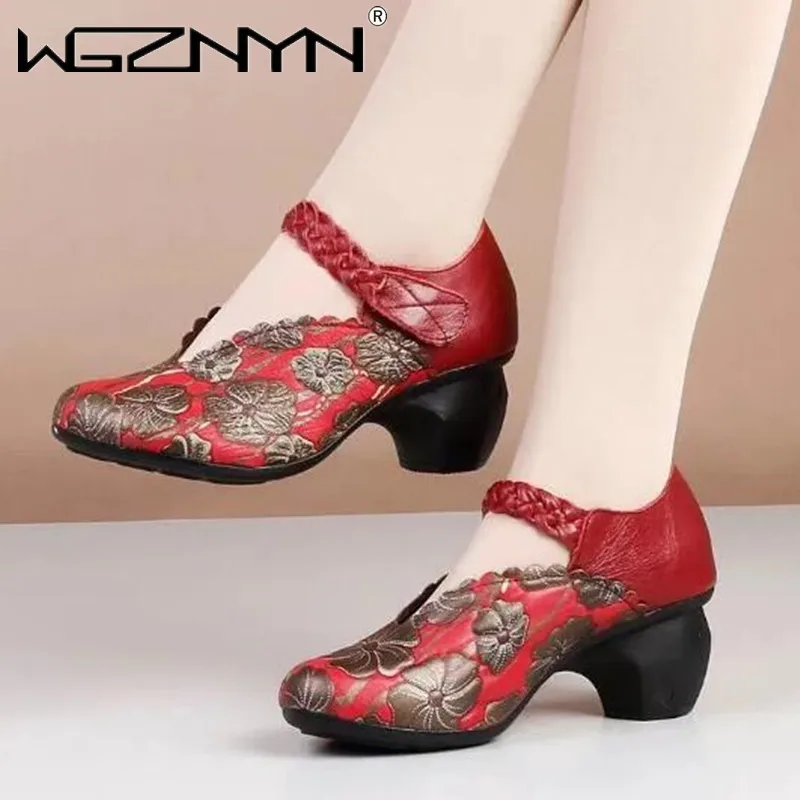 Hot Promotion 2022 New Spring Autumn Printing Red Wedding Shoes Black Banquet Shoes Fashion Elegance Women High Heel Retro Shoes