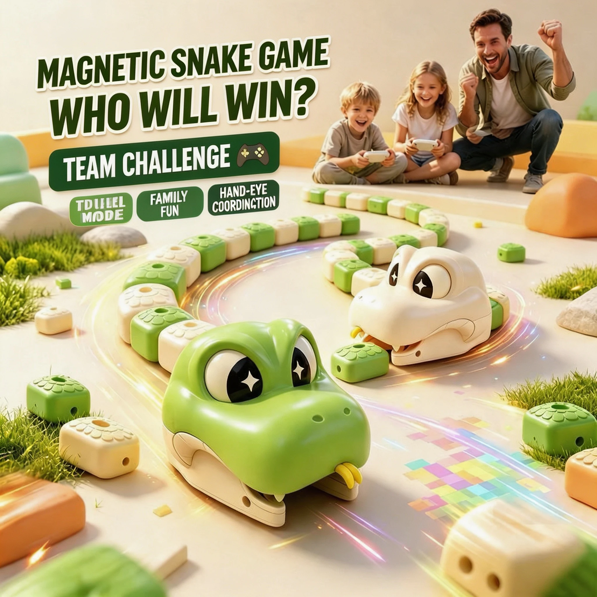 2-Player Magnetic RC Racing Car Set, Snake Battle Track Toy with Connecting Vehicles, Birthday Gift for Boys Age 6+