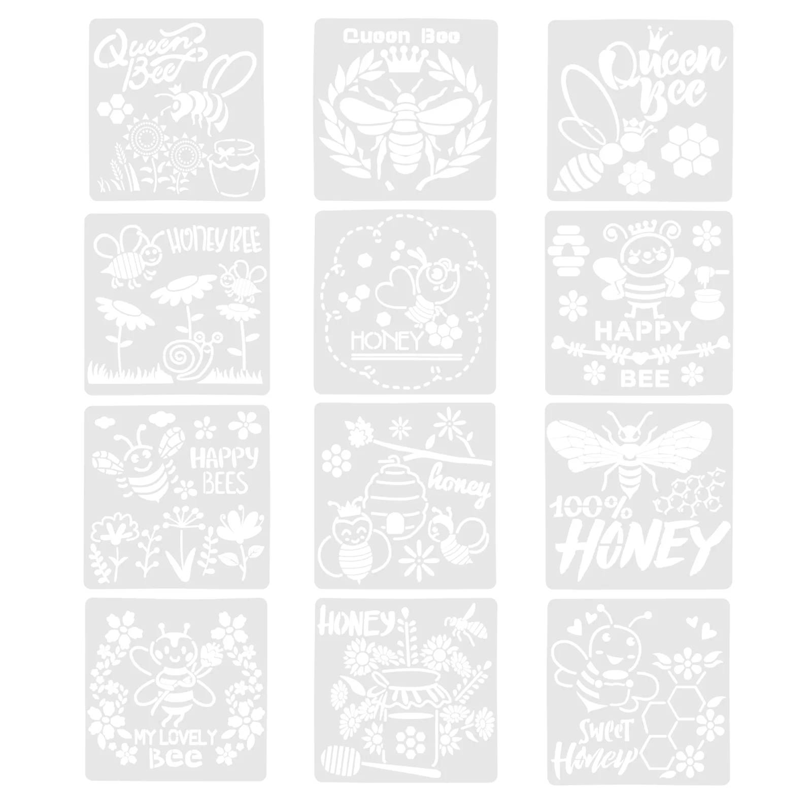 12 Pcs Bee Template Hollow Drawing Painting Templates Supplies for DIY Out Stencils Tool Child