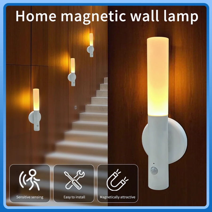 مستشعر حركة محمول LED ضوء ليلي قابل لإعادة الشحن جسم الإنسان التعريفي المغناطيسي الجدار مصباح إضاءة الخزانة لدرج غرفة النوم