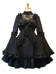 Gothic Lolita OP-jurk, jurken uit één stuk, lange mouwen, zwart, wit, ruches,