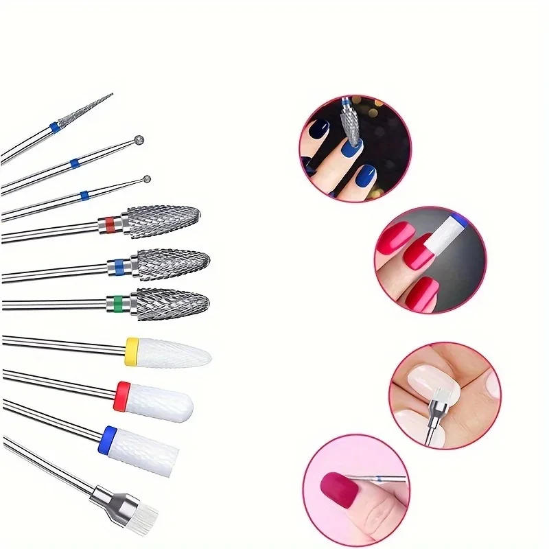 

10Pcs Nail Polish Head Milling Cutter Set Used for Nail Beauty Deburring Gel Dead Skin Automatic Polishing Machine Accessories