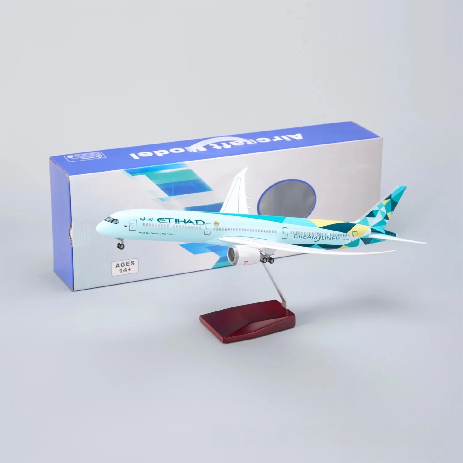 1/145 Scale Model Airplanes 47cm Etihad Airways B787-10 Diecast Resin Aircraft Model With Stand Voice-Control Adults Fun Display